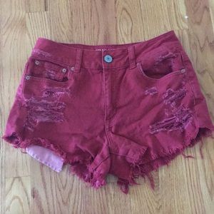 American Eagle Red Distressed Shorts